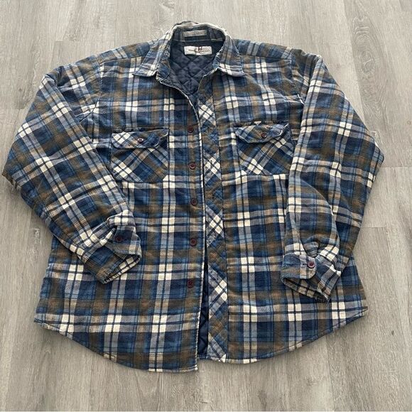 Vintage 70s 80s Windbreaker Brand Plaid Flannel Shirt Quilted Jacket Mens Large - Picture 1 of 7